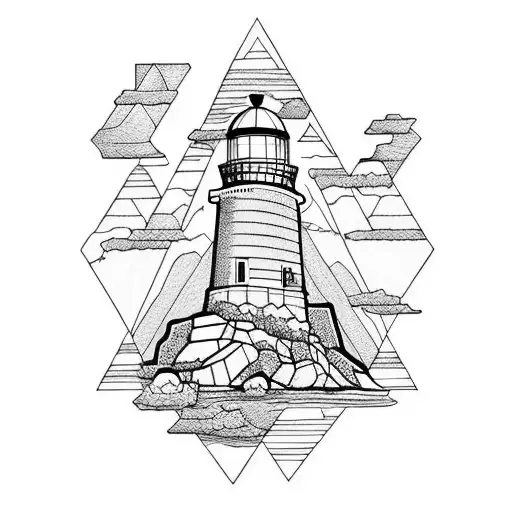 Mountain Ocean Lighthouse tattoo design idea