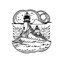 Mountain Ocean Lighthouse tattoo design idea