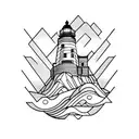 Mountain Ocean Lighthouse tattoo design idea