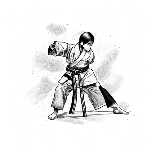 karate competitor in a kimono and a black belt punching to the side tattoo design idea