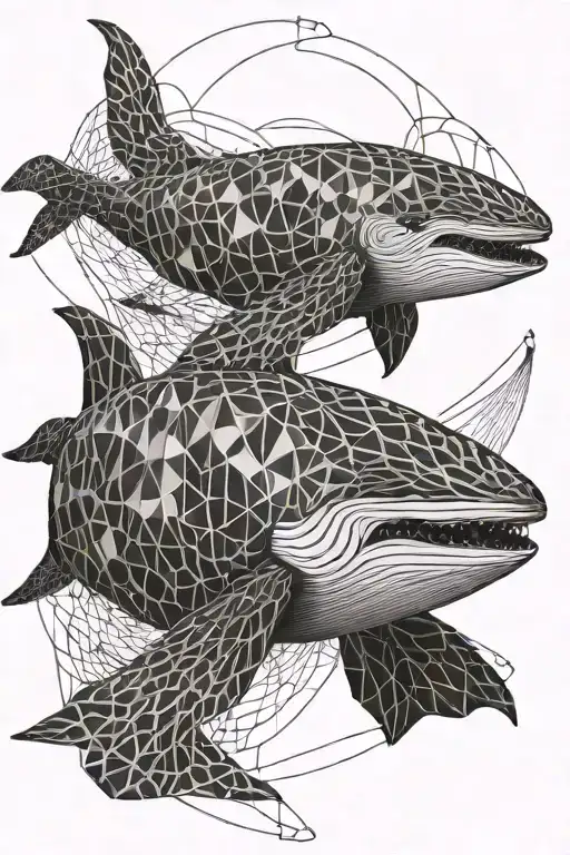 black and white humpback whale swimming tattoo design idea