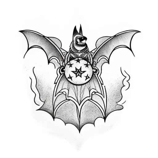 neotraditional bat with lace wings, chest piece tattoo design idea