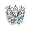 neotraditional bat with lace wings, chest piece tattoo design idea