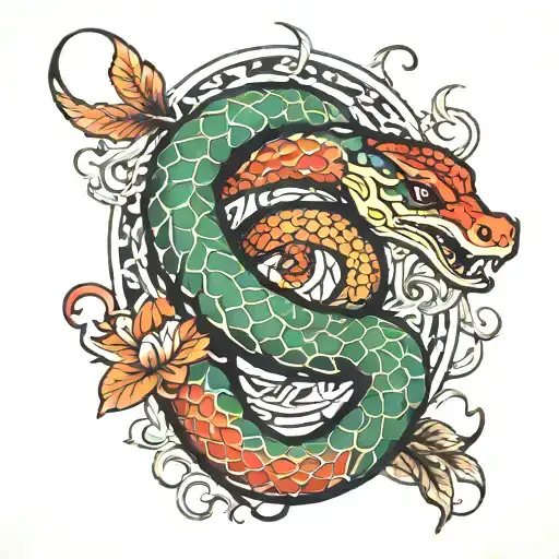 Year of the snake and pisces  tattoo design idea