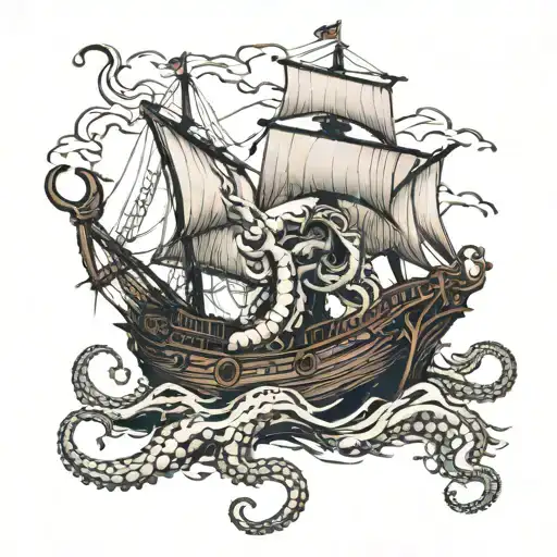 Kraken pulling a ship tattoo design idea