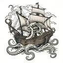 Kraken pulling a ship tattoo design idea