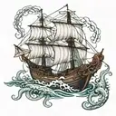 Kraken pulling a ship tattoo design idea