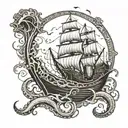 Kraken pulling a ship tattoo design idea