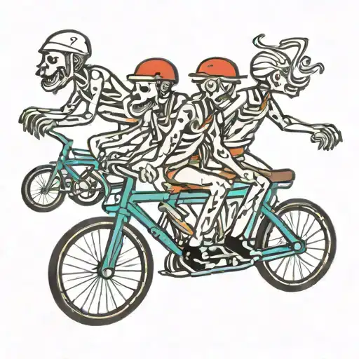 Five stick-figures riding a single bicycle  tattoo design idea
