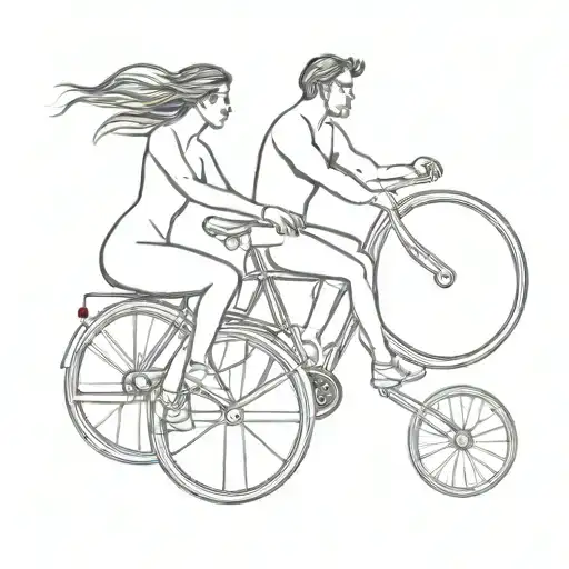 man and woman riding a single bicycle kamasutra style tattoo design idea
