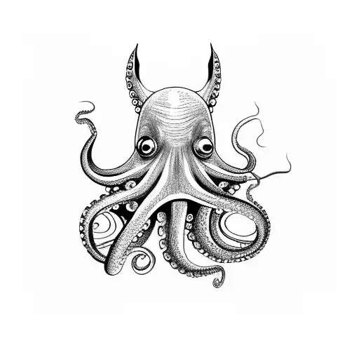 Octopus trying to catch a red salmon with a hook on the mouth  tattoo design idea