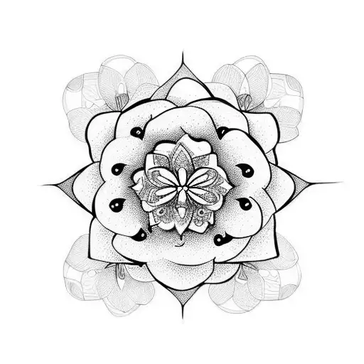 flowers with mandala and butterfly tattoo design idea