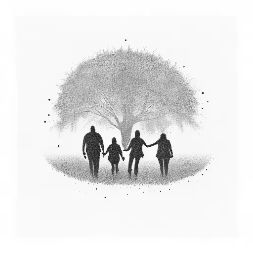 Silhouette of a family walking together tattoo design idea