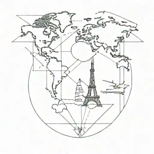 World Travel using symmetry lines tattoo design idea