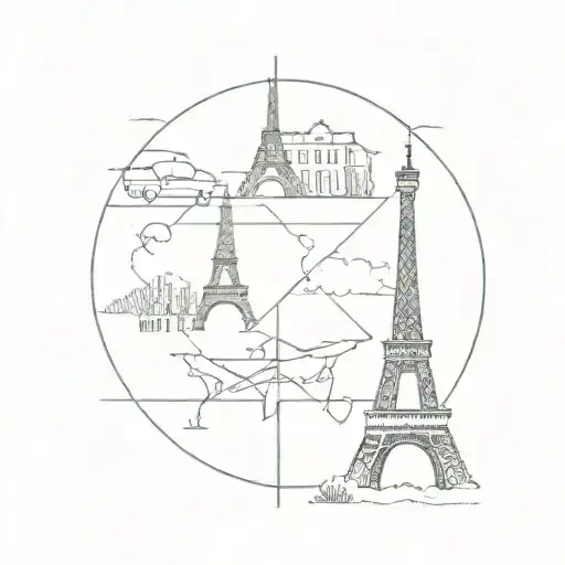 World Travel using symmetry lines and 3 other  small images such as a plane, eiffel tower, and more  tattoo design idea