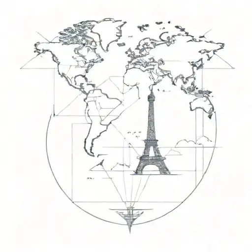 World Travel using symmetry lines and 3 other  small images such as a plane, eiffel tower, and more  tattoo design idea