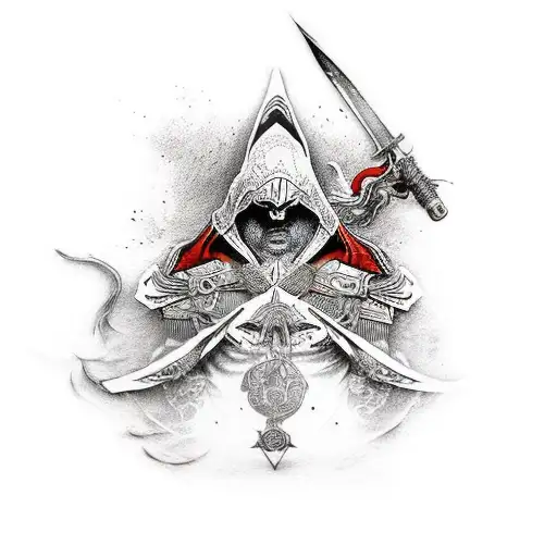 Japanese "Assassins Creed" Tattoo Idea - BlackInk AI
