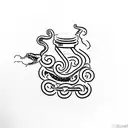 A minimalist tattoo of a Felix Felicis potion bottle with a snake slithering out of it, illustrating the client's fondness for both the magical potion and snakes. tattoo design idea