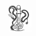 A minimalist tattoo of a Felix Felicis potion bottle with a snake slithering out of it, illustrating the client's fondness for both the magical potion and snakes. tattoo design idea