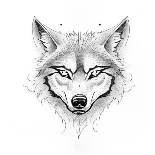 Draw a wolf face, let there be a ying-yang symbol inside one pupil tattoo design idea