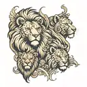 lions around a religious man tattoo design idea