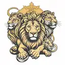 lions around a religious man tattoo design idea