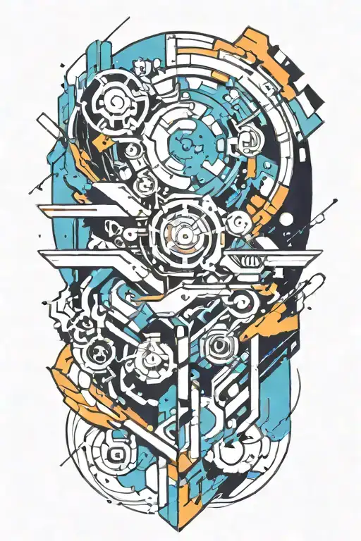 An anime-inspired tattoo featuring a futuristic technology theme tattoo design idea