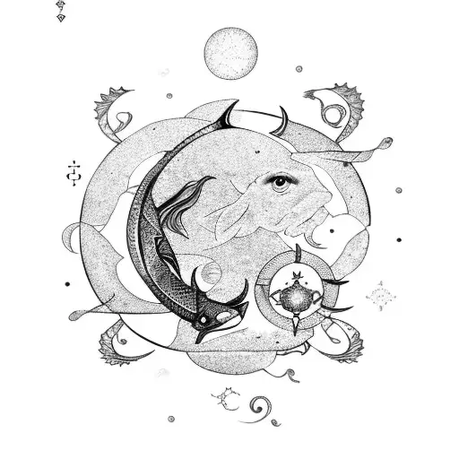 pisces sun, cancer rising, capricorn moon tattoo design idea