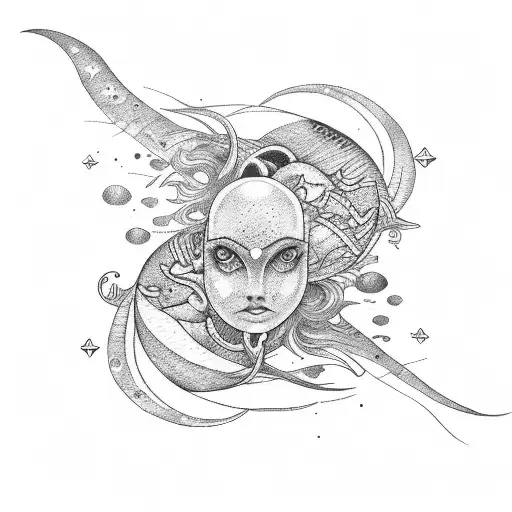 pisces sun, cancer rising, capricorn moon tattoo design idea