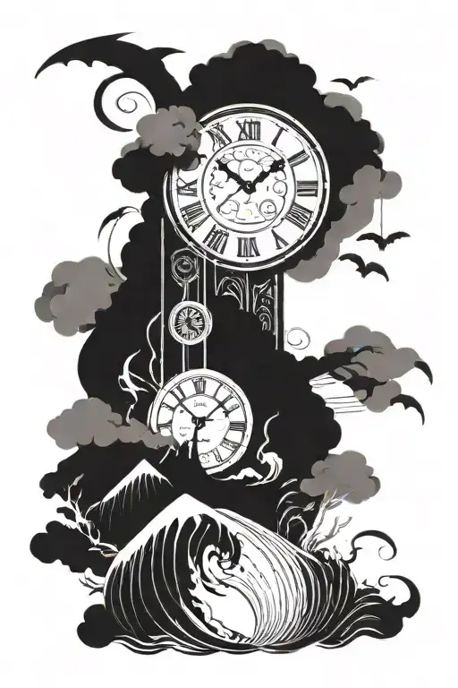 noah ark storm clock face merge and scroll with date tattoo design idea