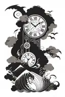 noah ark storm clock face merge and scroll with date tattoo design idea