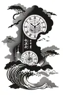 noah ark storm clock face merge and scroll with date tattoo design idea