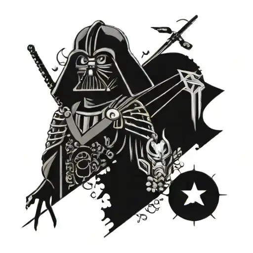 A mashup tattoo featuring iconic symbols from Marvel, DC, and Star Wars in a Japanese ukiyo-e style tattoo design idea