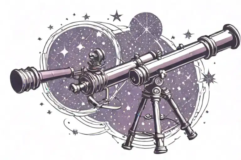 A constellation of stars forming a violet silhouette of a telescope tattoo design idea
