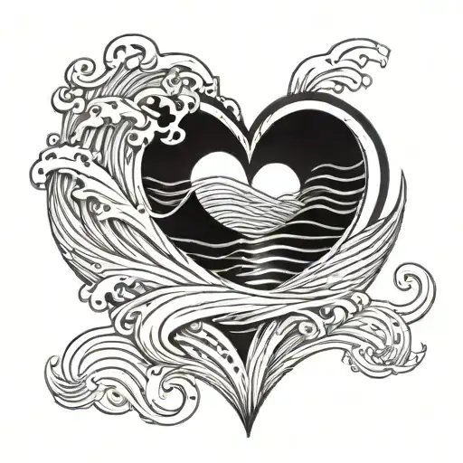 A tattoo of a heart made of waves with the lyrics of Dean Lewis' song incorporated within tattoo design idea