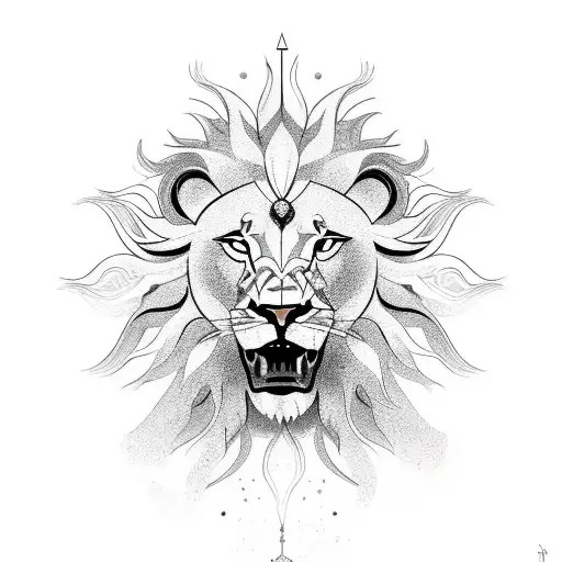 spiritual lion growing soul with sun and dominance  tattoo design idea