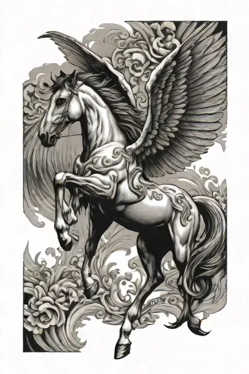 horse wings flying tattoo design idea