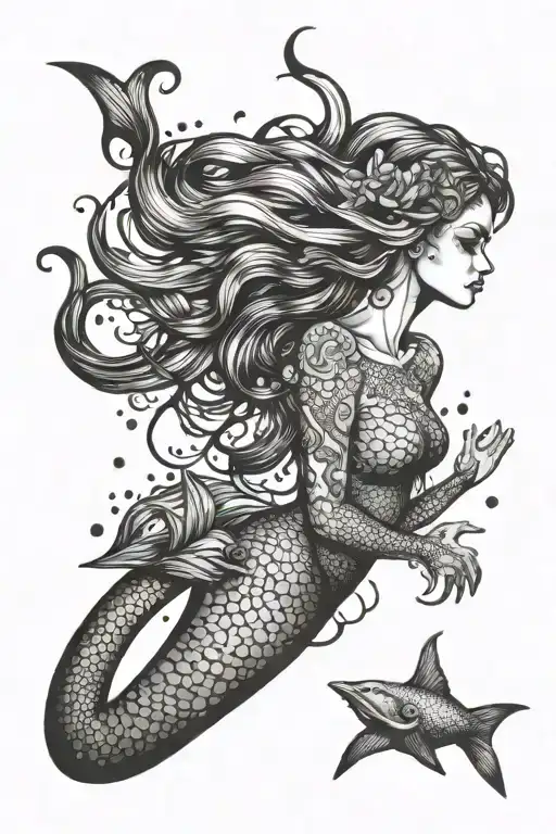 mermaid swimming tattoo design idea