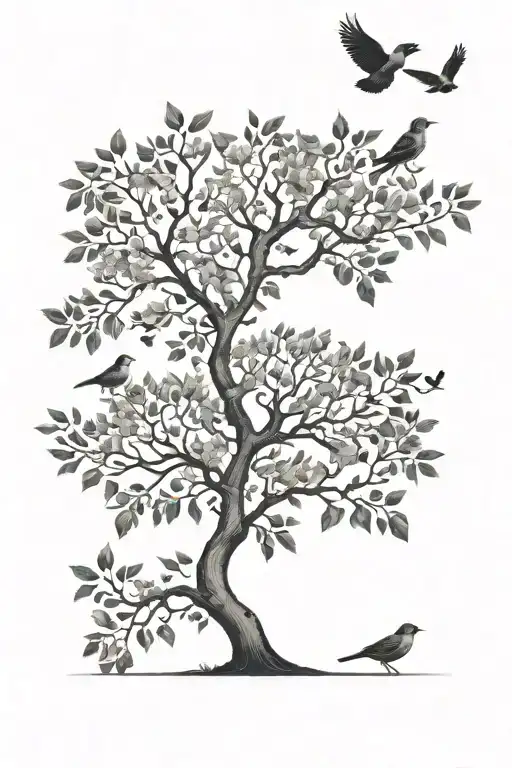 Leaf less tree with birds around it  tattoo design idea