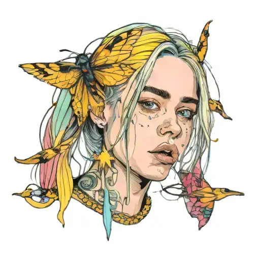 I would really like a tattoo of Billie Eilish and I already have the photo but I want to do something special around her tattoo design idea