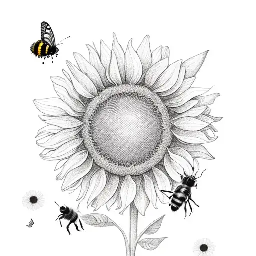  sunflowers and bees and butterflies  tattoo design idea