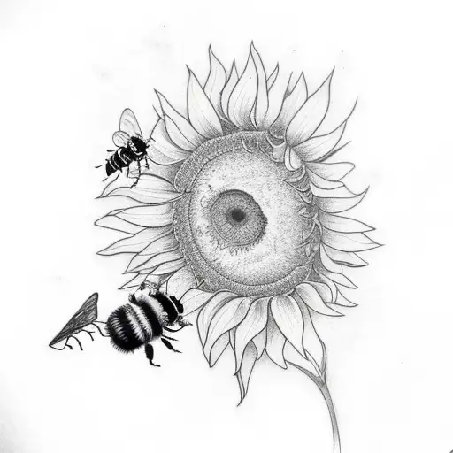 hip and thigh tattoo with sunflowers and bees tattoo design idea
