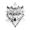 A hauntingly beautiful Slavic folklore scene featuring a wolf and a raven in a moonlit forest tattoo design idea