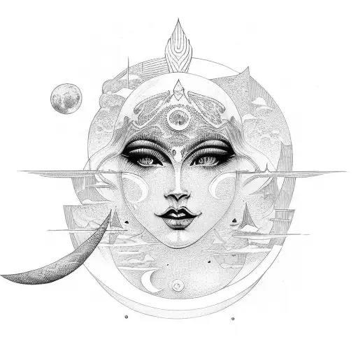 moon mother goddess art deco tattoo design idea