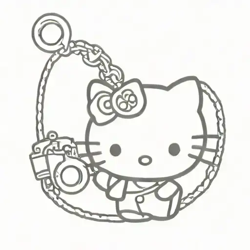 Hello Kitty holds a broken heart in handcuffs tattoo design idea