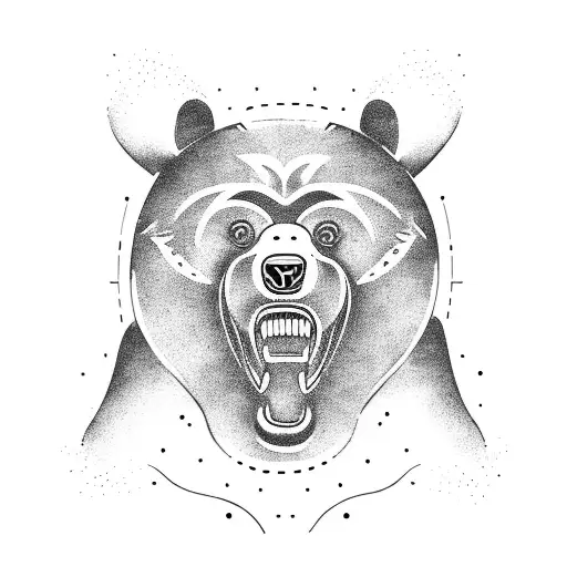 A basketball court in the shape of a bear's paw with alien graffiti tattoo design idea