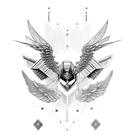 A cybernetic Valkyrie with wings made of circuitry tattoo design idea