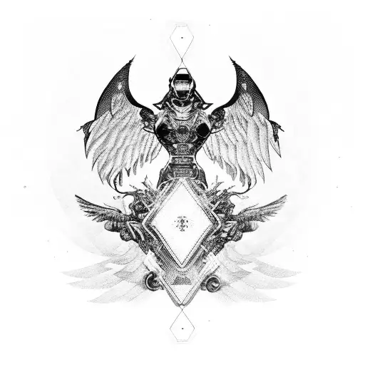 A cybernetic Valkyrie with wings made of circuitry tattoo design idea