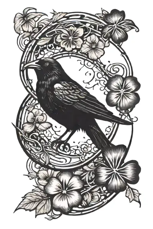 basquetball crow moon '98 music numer 5 leaf clover tattoo design idea