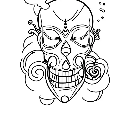 A minimalist tattoo of a joint with theater masks as the smoke tattoo design idea